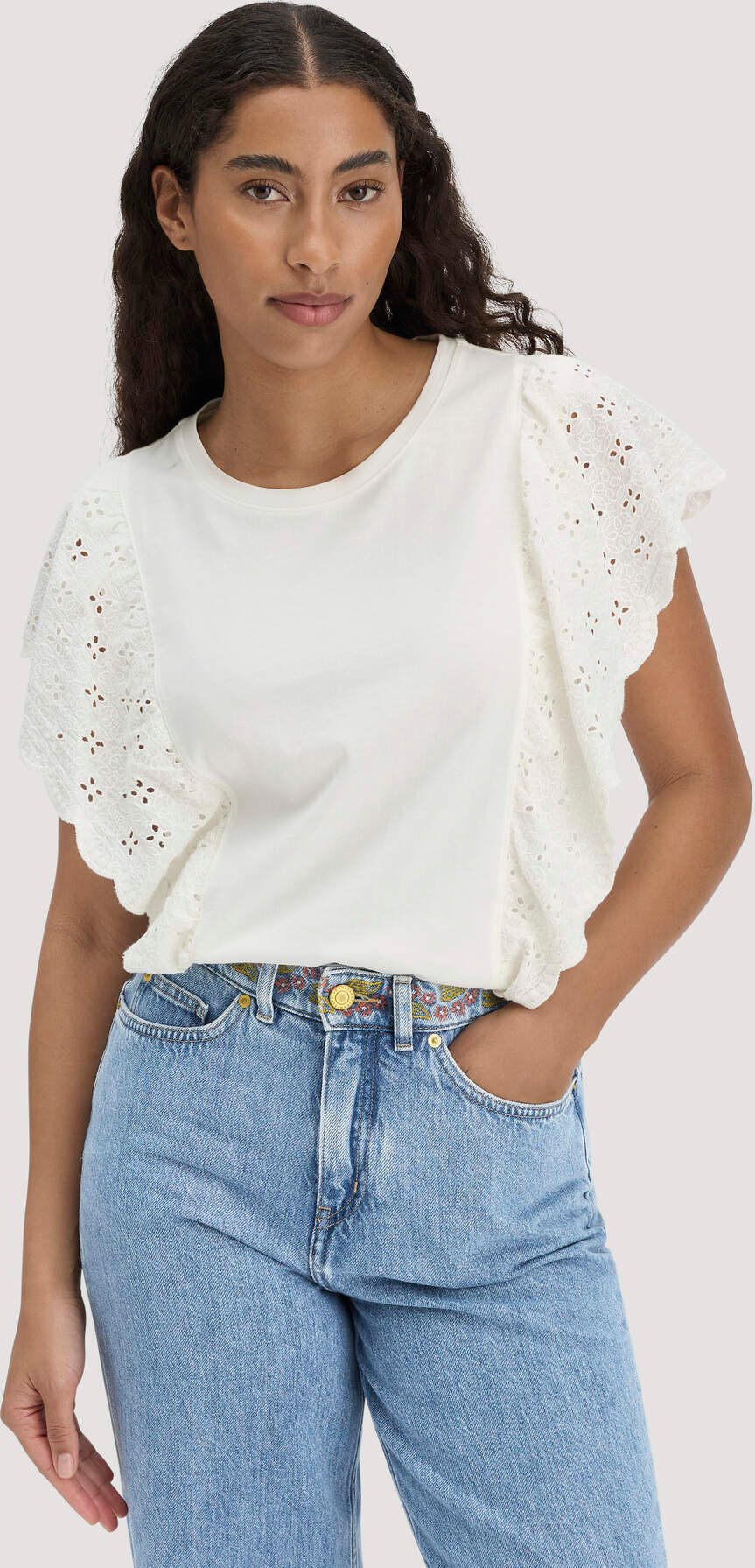 hessnatur Damen Bohemian T-Shirt Regular aus Bio-Baumwolle - weiß - Größe 46