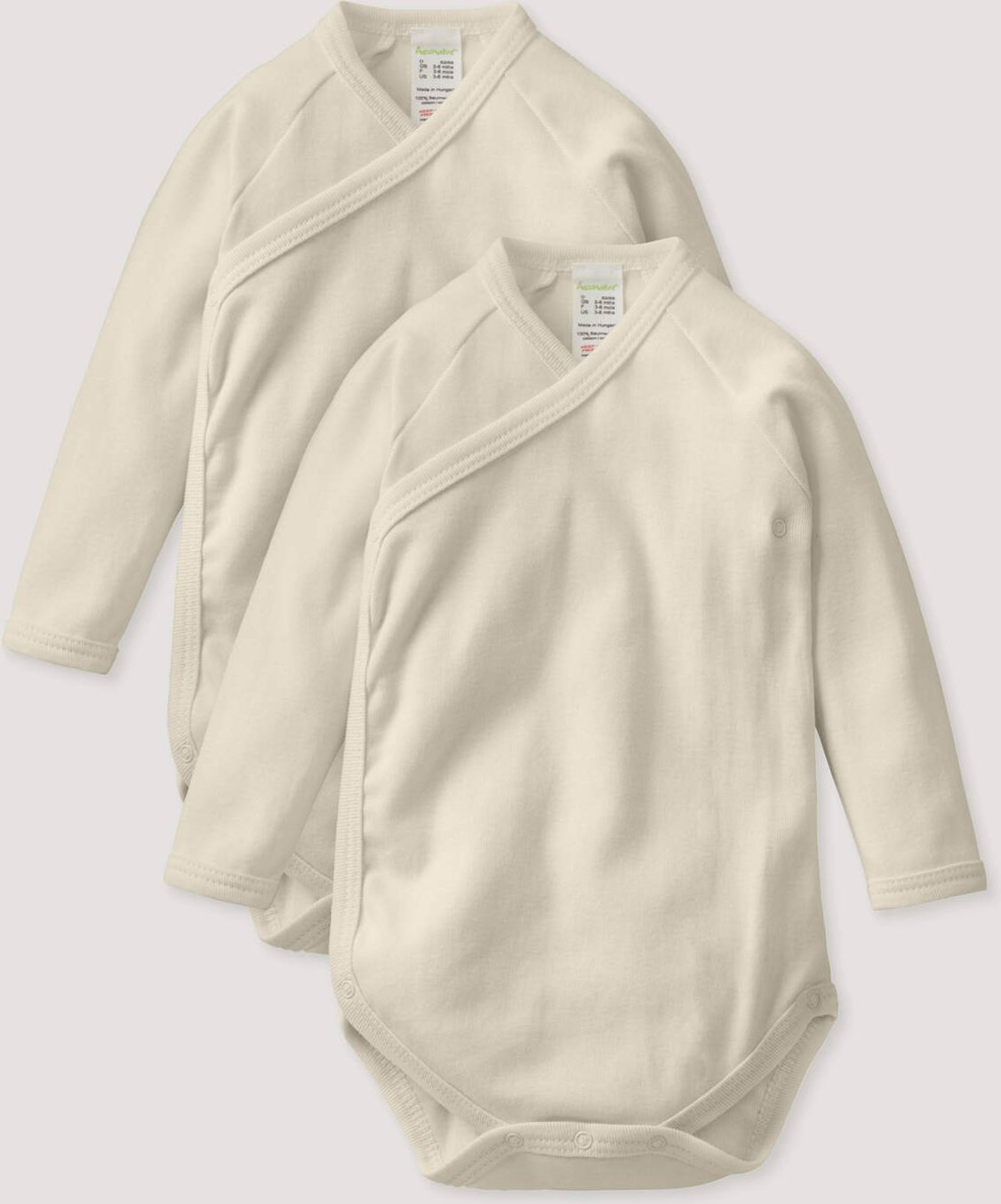hessnatur Baby Wickelbody Langarm im 2er-Pack aus Bio-Baumwolle - natur - Größe 50/56