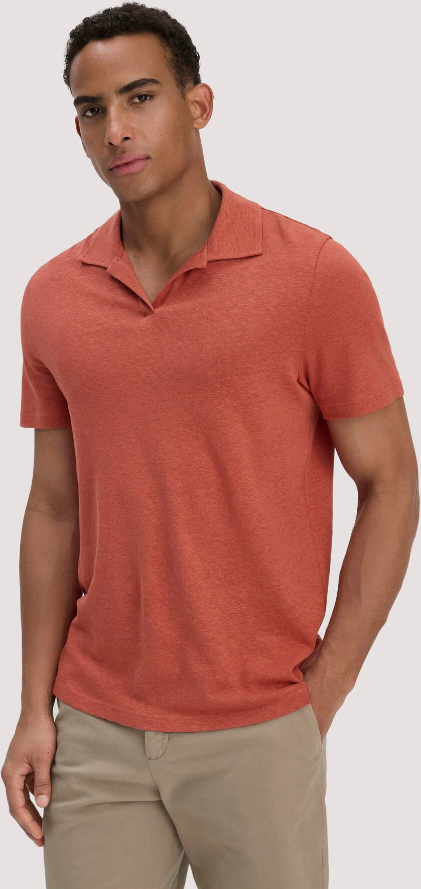 hessnatur Herren Jersey Polo Relaxed aus Leinen und Bio-Baumwolle - braun - Größe 46