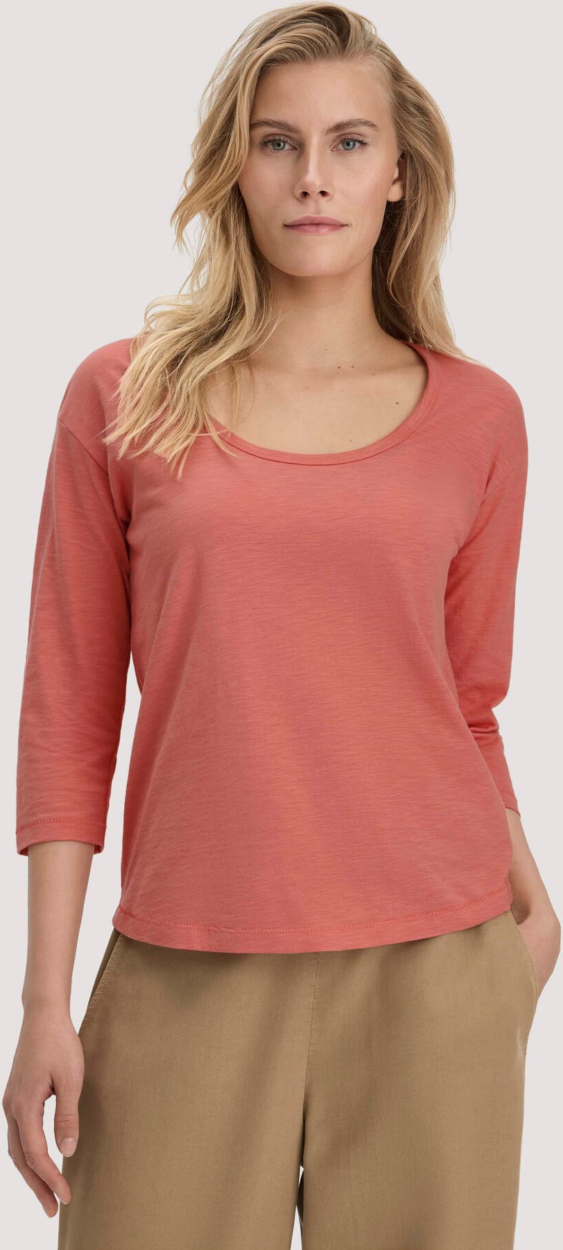 hessnatur Damen Light Slub Longsleeve Relaxed aus Bio-Baumwolle - orange - Größe 36