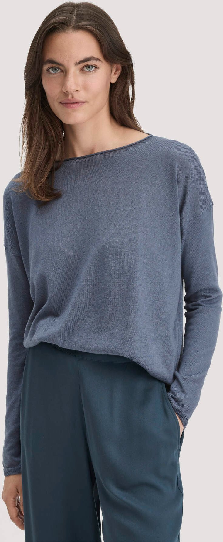 hessnatur Damen Strick Pullover Oversize aus TENCEL™ Lyocell mit Bio-Baumwolle - blau - Größe L