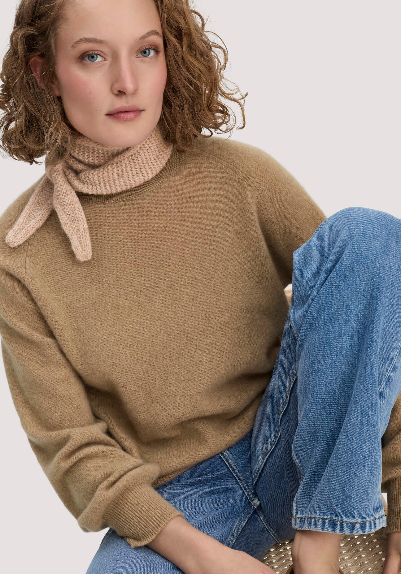 hessnatur Damen Strick Tuch aus Alpaka - beige - Größe 1size