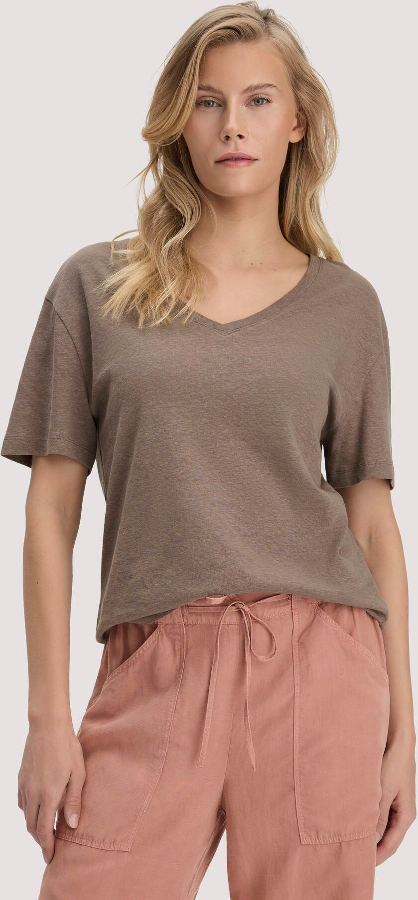 hessnatur Damen T-Shirt Oversize aus Leinen und Bio-Baumwolle - braun - Größe XS