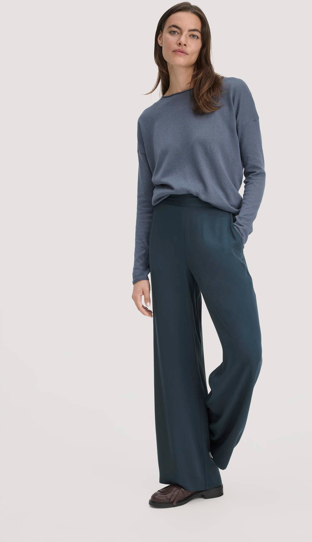 hessnatur Damen Hose Wide Leg Relaxed aus LENZING™ ECOVERO™ Viskose - blau - Größe 36