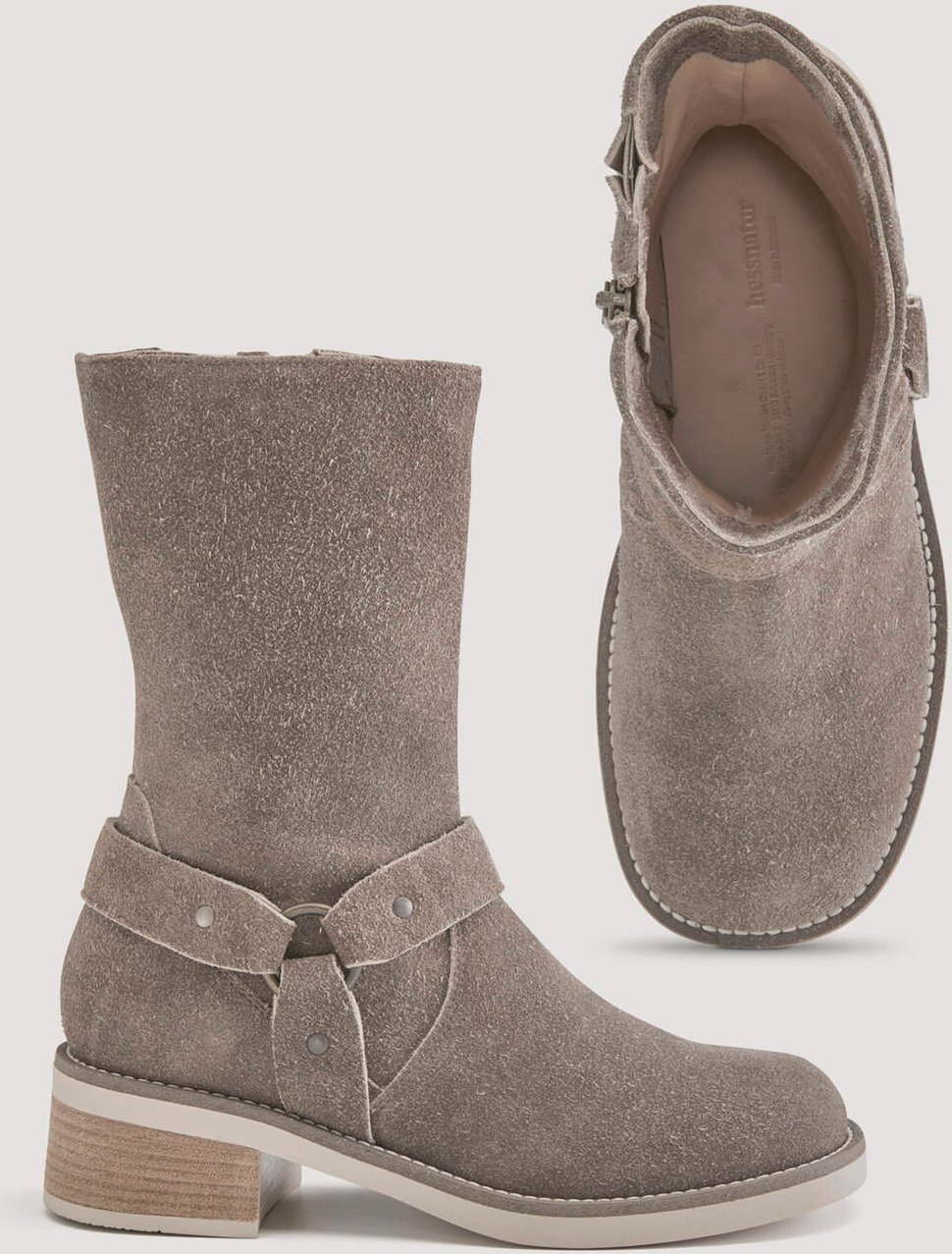 hessnatur Damen Biker Boots aus chromfrei gegerbtem Velours-Leder - grau - Größe 41