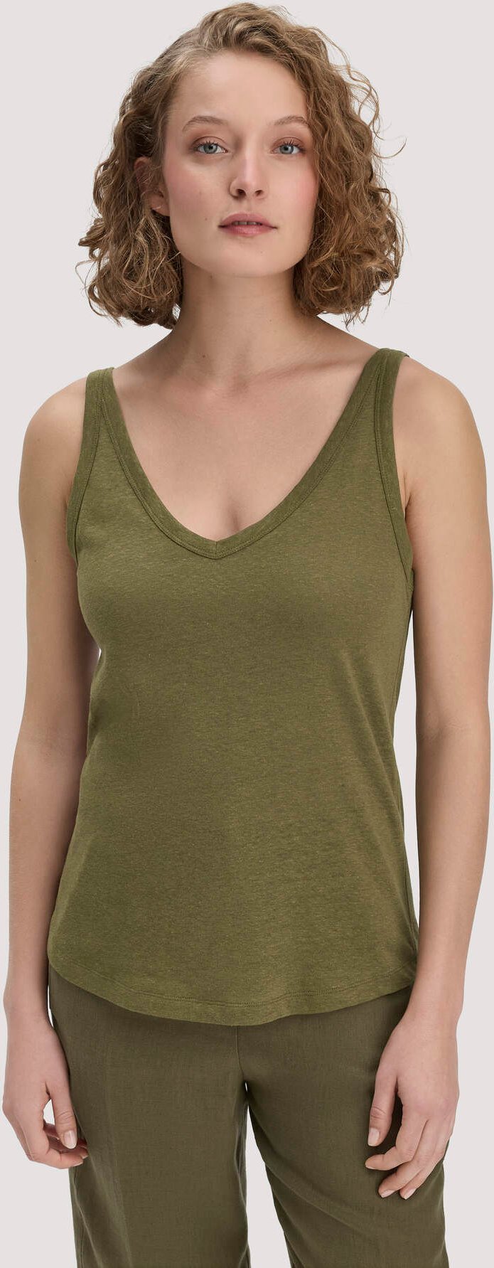 hessnatur Damen Jersey Top Regular aus Leinen und Bio-Baumwolle - grün - Größe 38