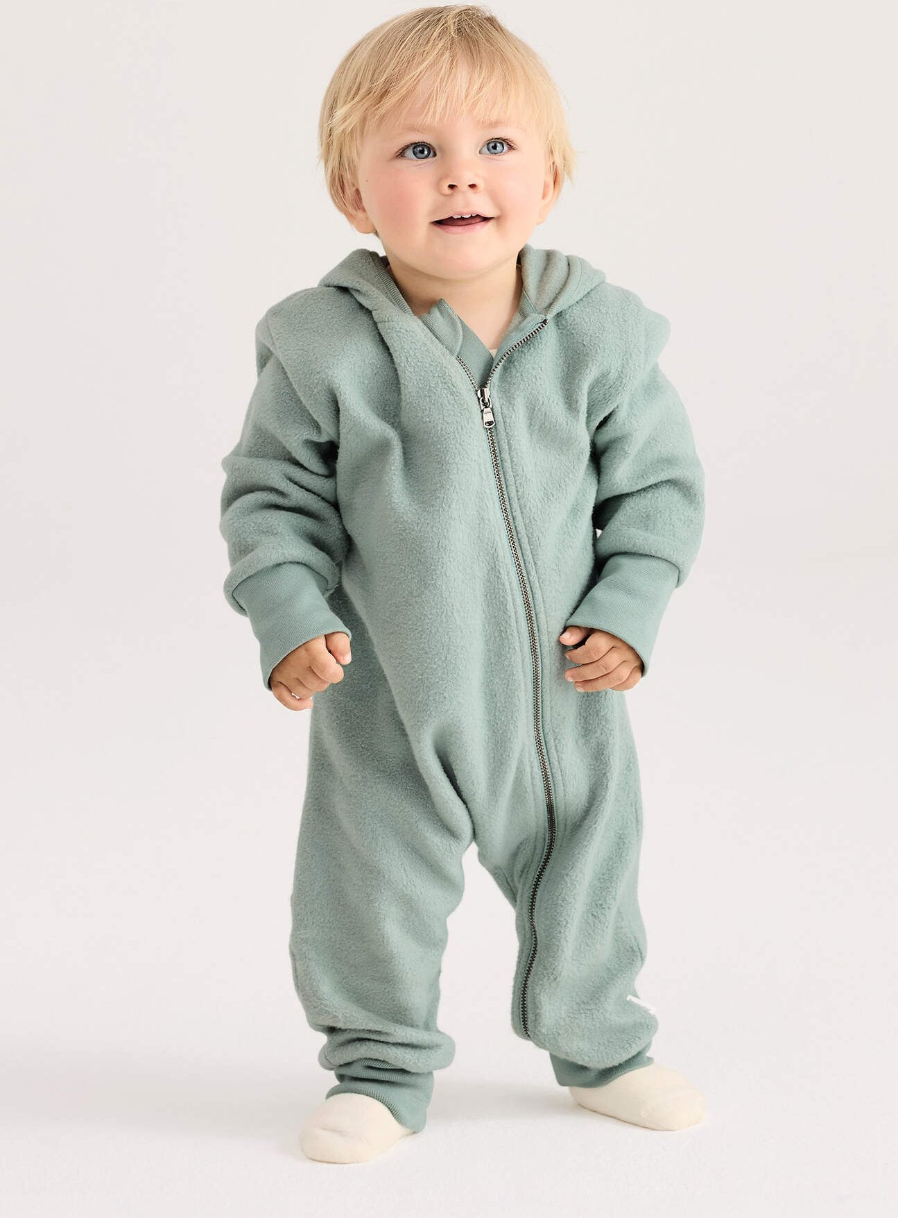 hessnatur Baby Softfleece Overall aus Bio-Baumwolle - grün - Größe 86/92