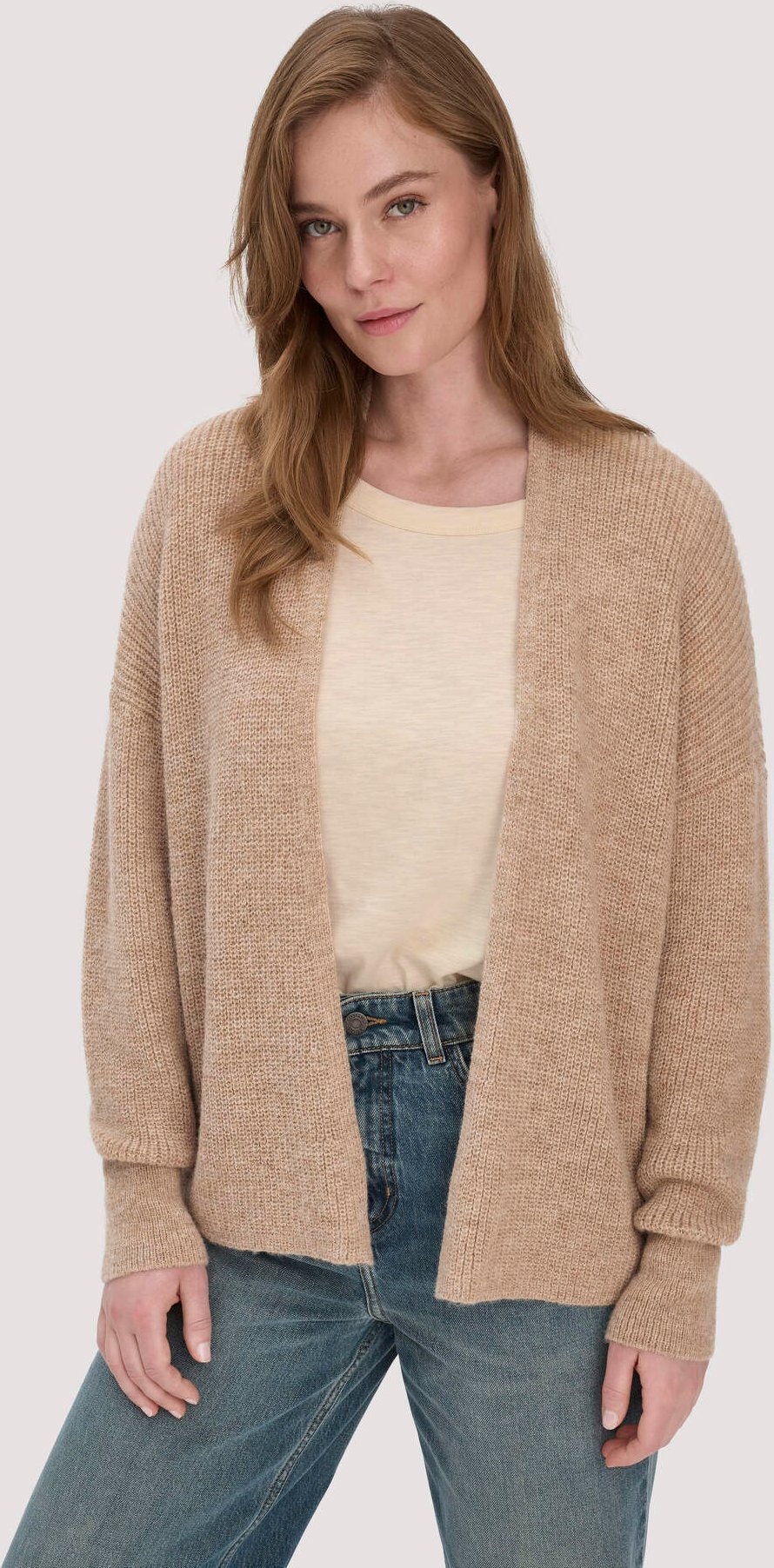 hessnatur Damen Strick Jacke Oversize aus Alpaka - beige - Größe S