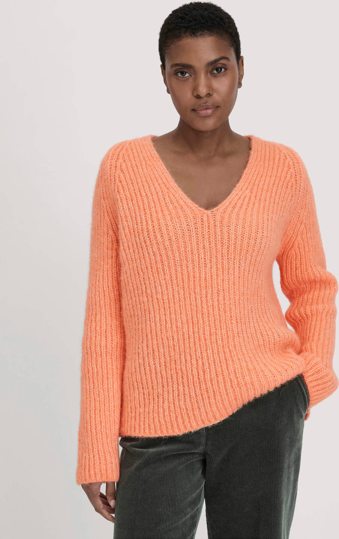 hessnatur Damen Strick Pullover Relaxed aus Alpaka mit Bio-Baumwolle - orange - Größe M