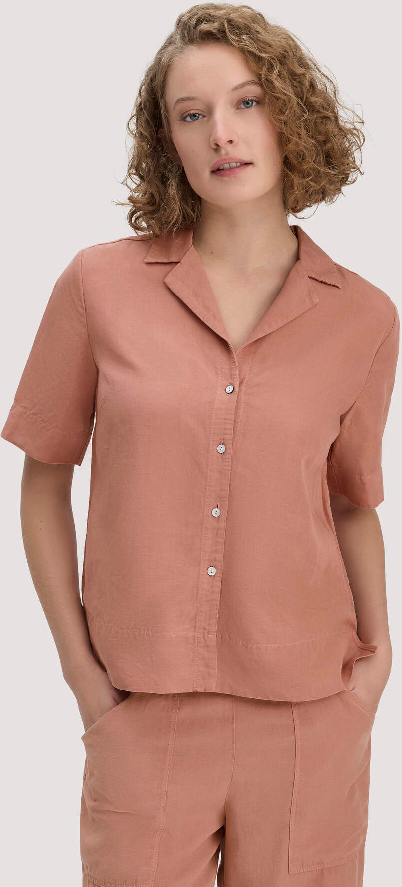 hessnatur Damen Bluse Relaxed aus TENCEL™ Lyocell mit Leinen - rosa - Größe 36