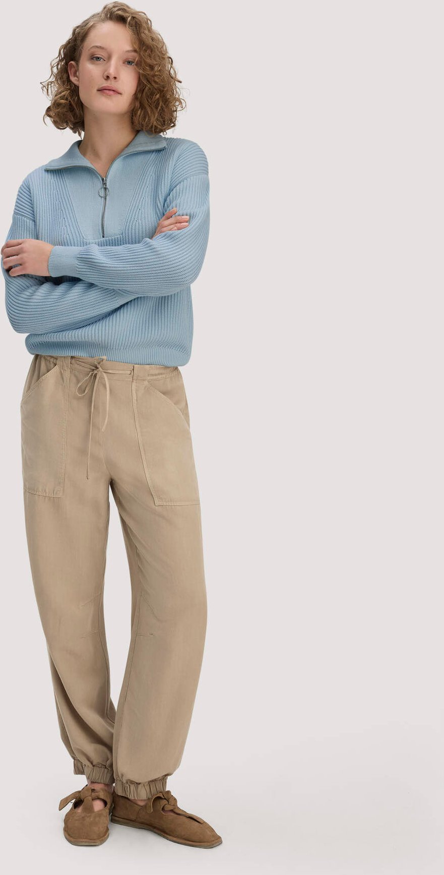 hessnatur Damen Soft Utility Hose aus TENCEL™ Lyocell mit Leinen - beige - Größe 36