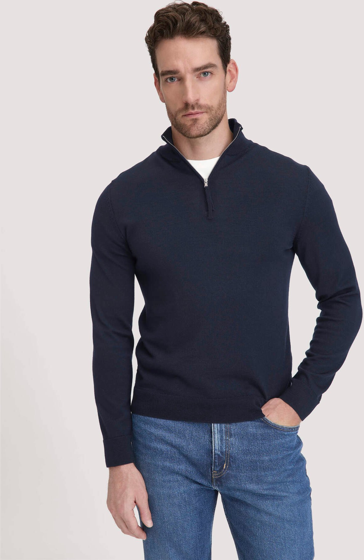 hessnatur Herren Strick Troyer Regular aus Merinowolle - blau - Größe XL