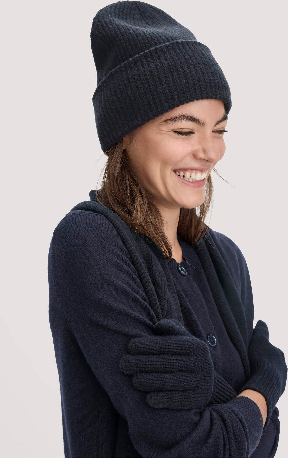 hessnatur Damen Strick Mütze aus Bio-Merinowolle mit Cashmere - blau - Größe 1size