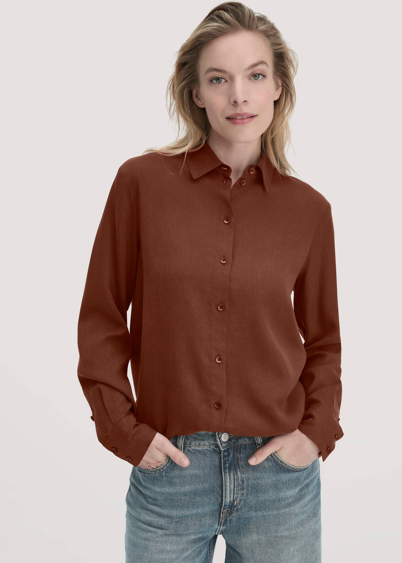 Thumbnail - hessnatur Damen Bluse Relaxed aus TENCEL™ Lyocell - braun - Größe 38