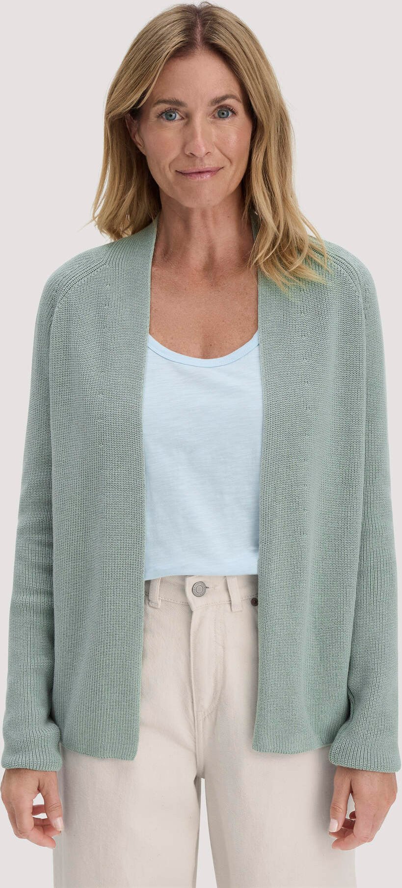 hessnatur Damen Strick Jacke Regular aus Bio-Baumwolle - grün - Größe XS