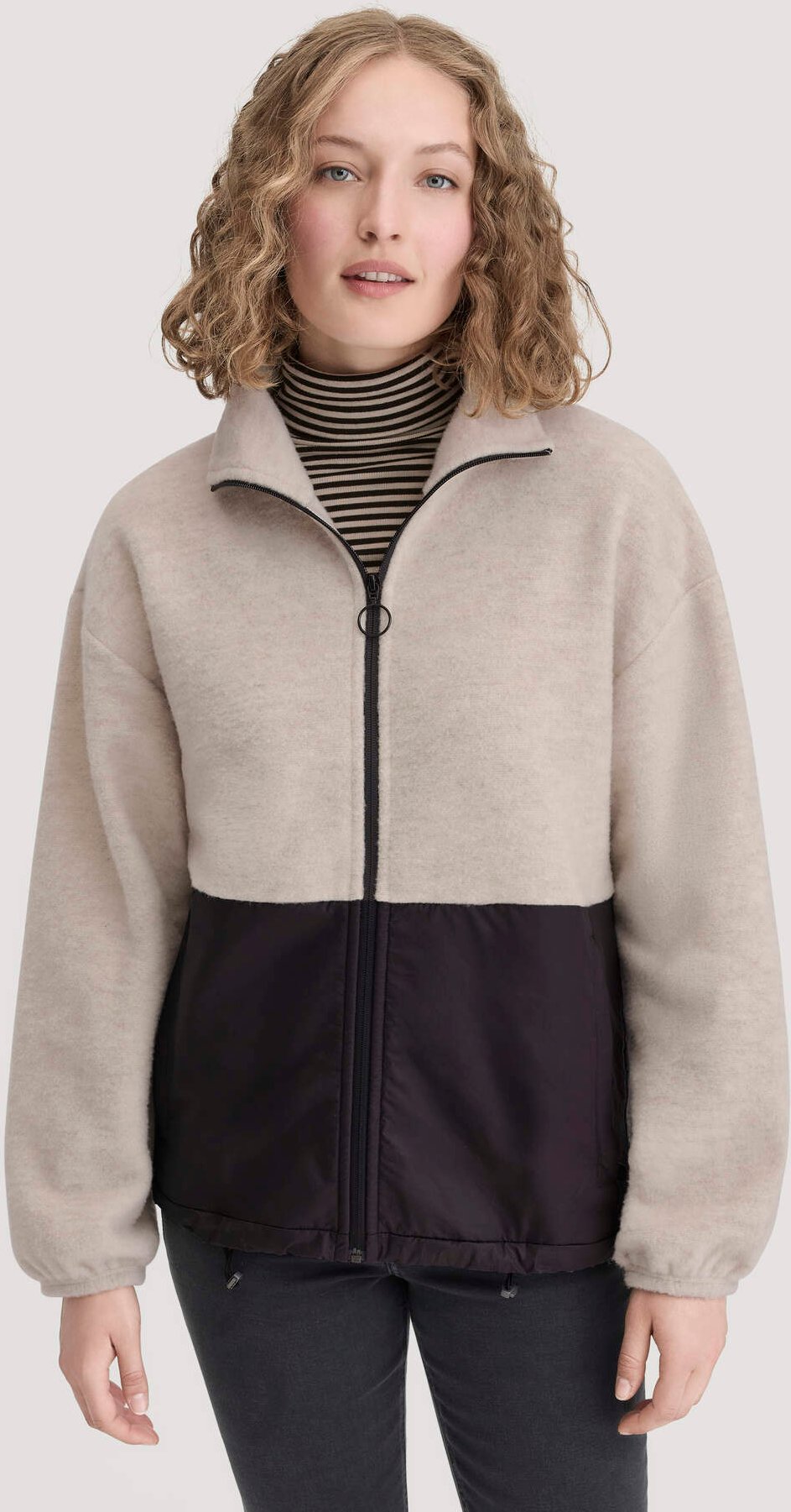 hessnatur Damen Wollfleece Jacke Oversize aus Bio-Merinowolle mit Bio-Baumwolle - beige - Größe M