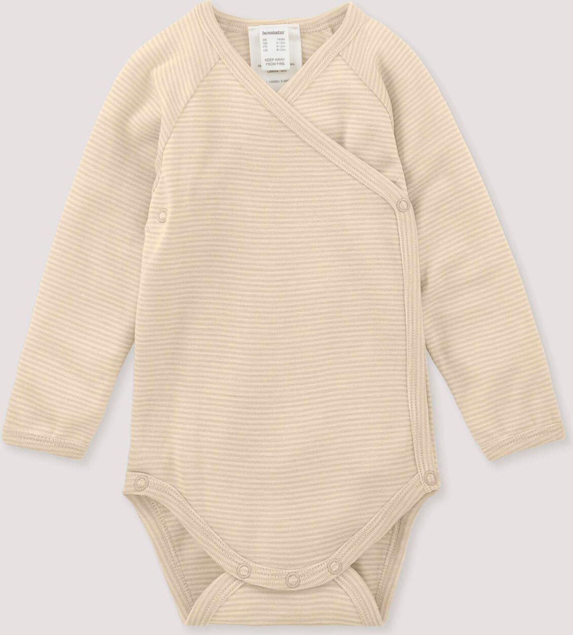 hessnatur Baby Wickelbody Langarm aus Bio-Merinowolle mit Seide - beige - Größe 50/56