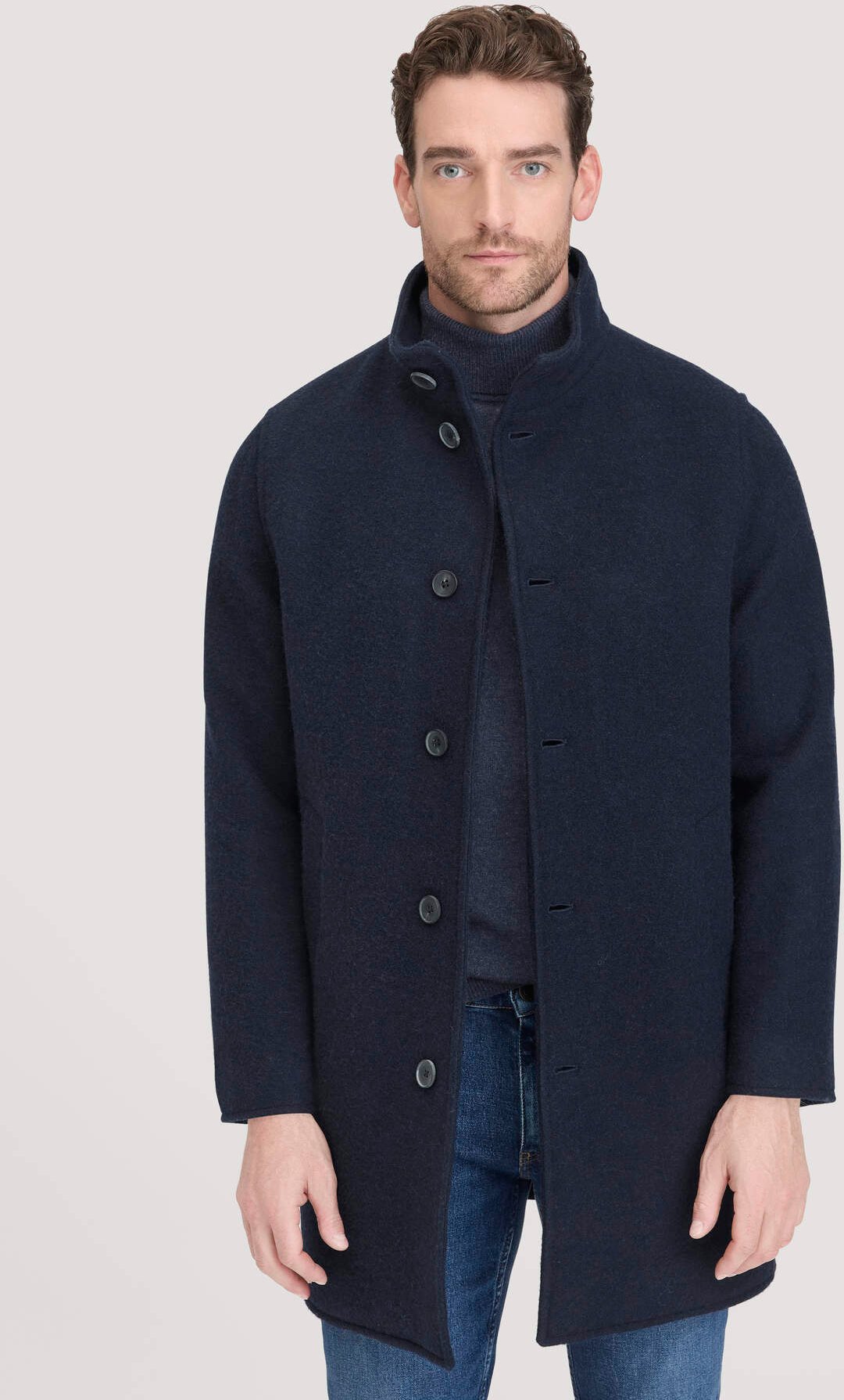 hessnatur Herren Rhön Mantel Regular aus regionaler Schurwolle - blau - Größe 46