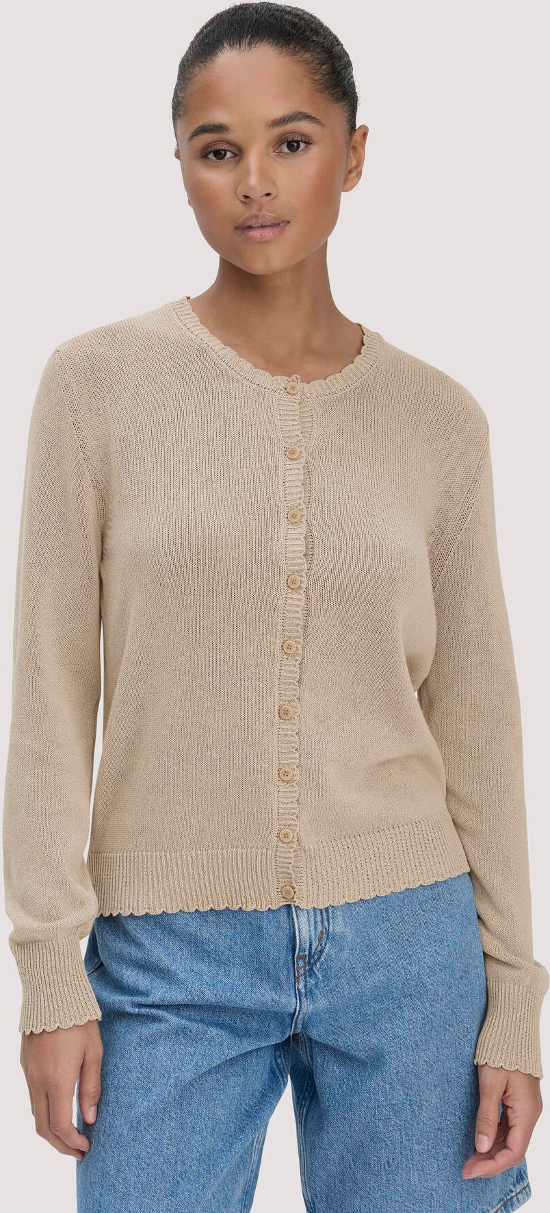 Thumbnail - hessnatur Damen Strick Jacke Regular aus Leinen mit Bio-Baumwolle und LENZING™ ECOVERO - beige - Größe XXL