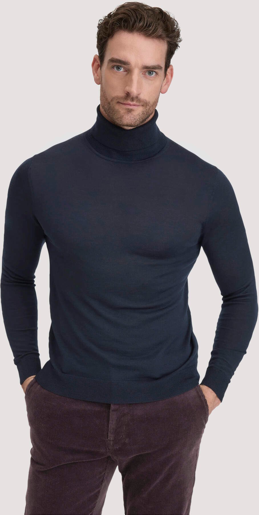 hessnatur Herren Strick Rollkragen Pullover Regular aus Bio-Merinowolle - blau - Größe XL