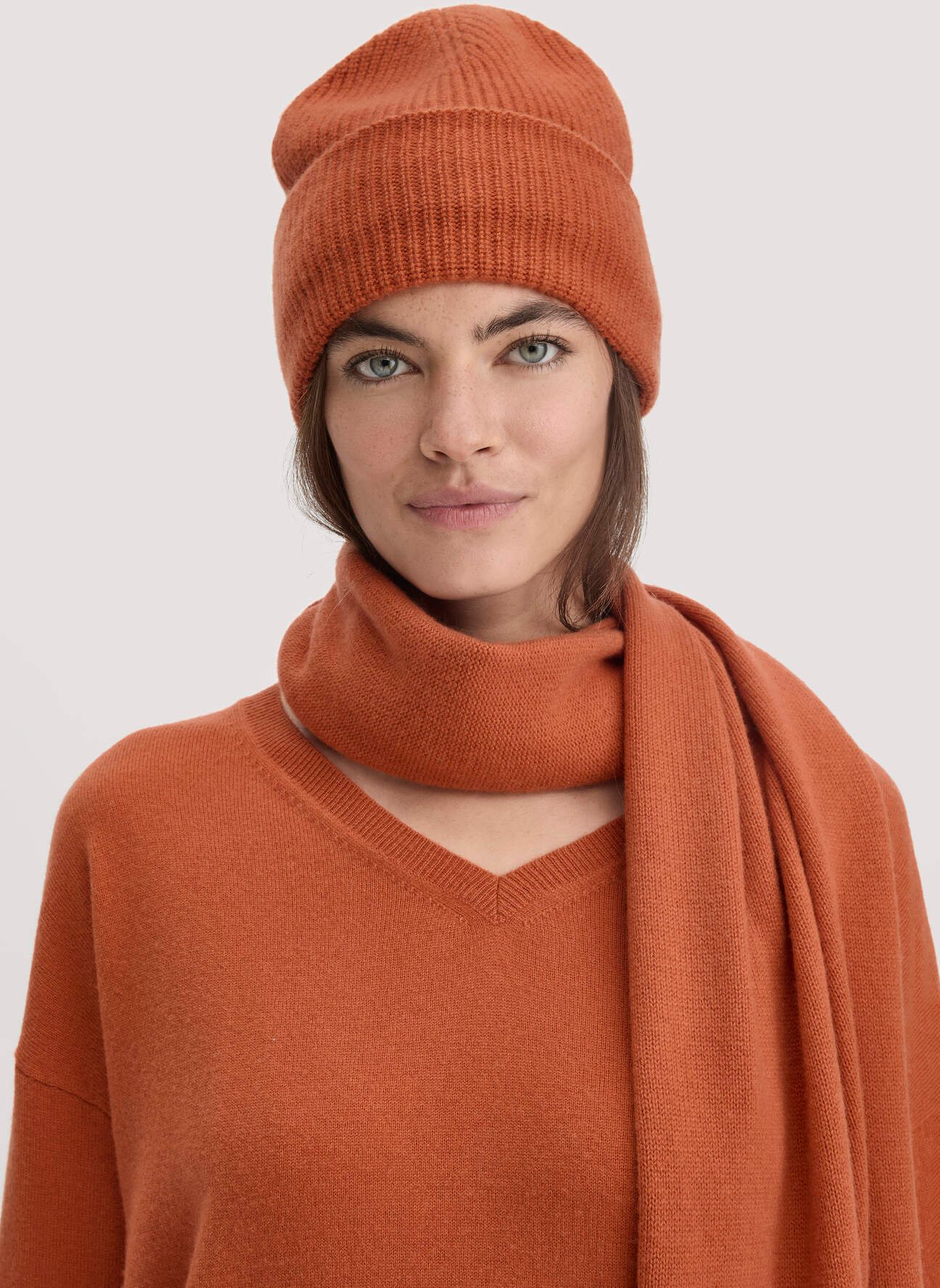 hessnatur Damen Strick Mütze aus Bio-Merinowolle mit Cashmere - orange - Größe 1size