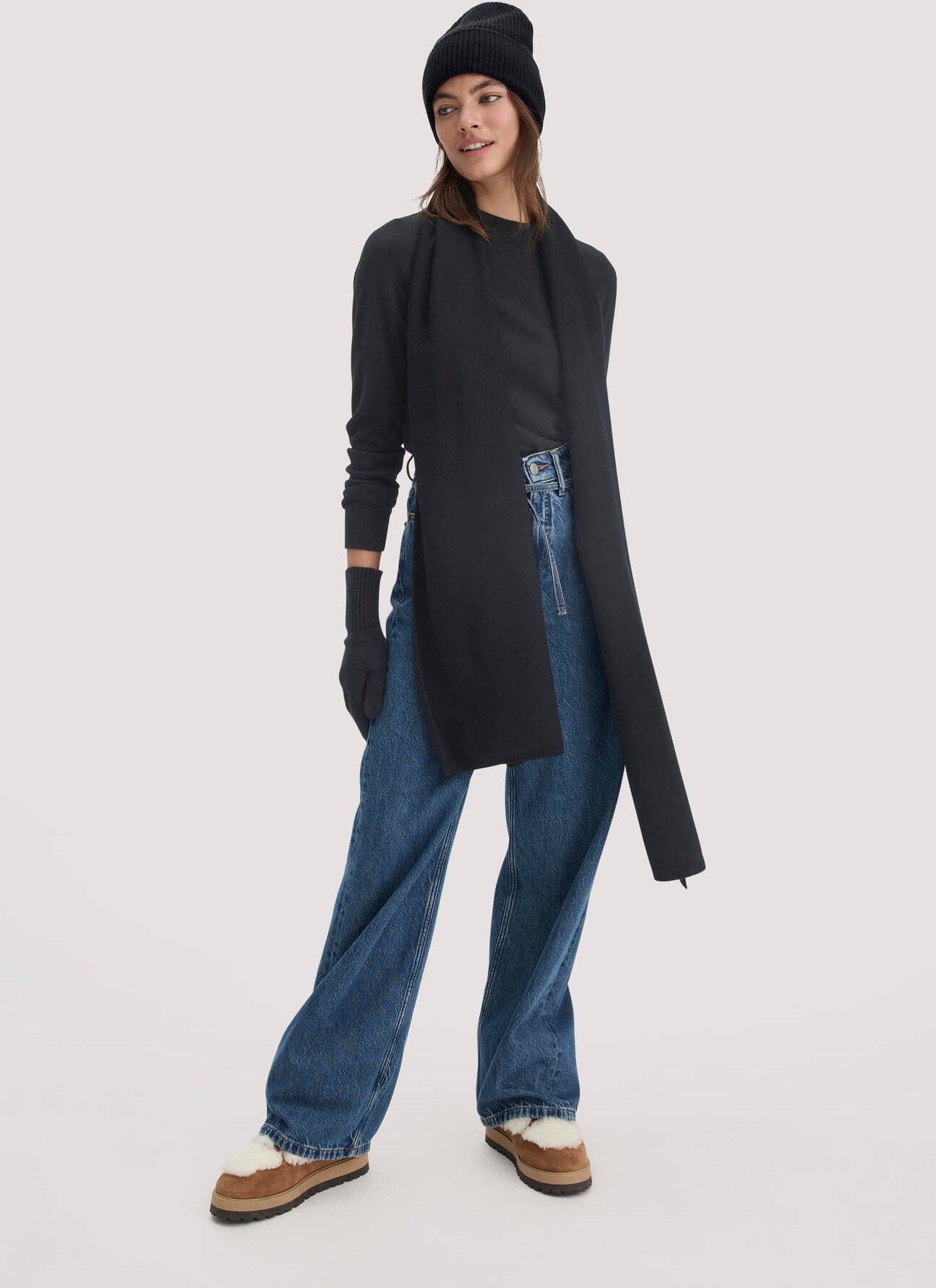 hessnatur Damen Strick Schal aus Bio-Merinowolle mit Cashmere - schwarz - Größe 1size