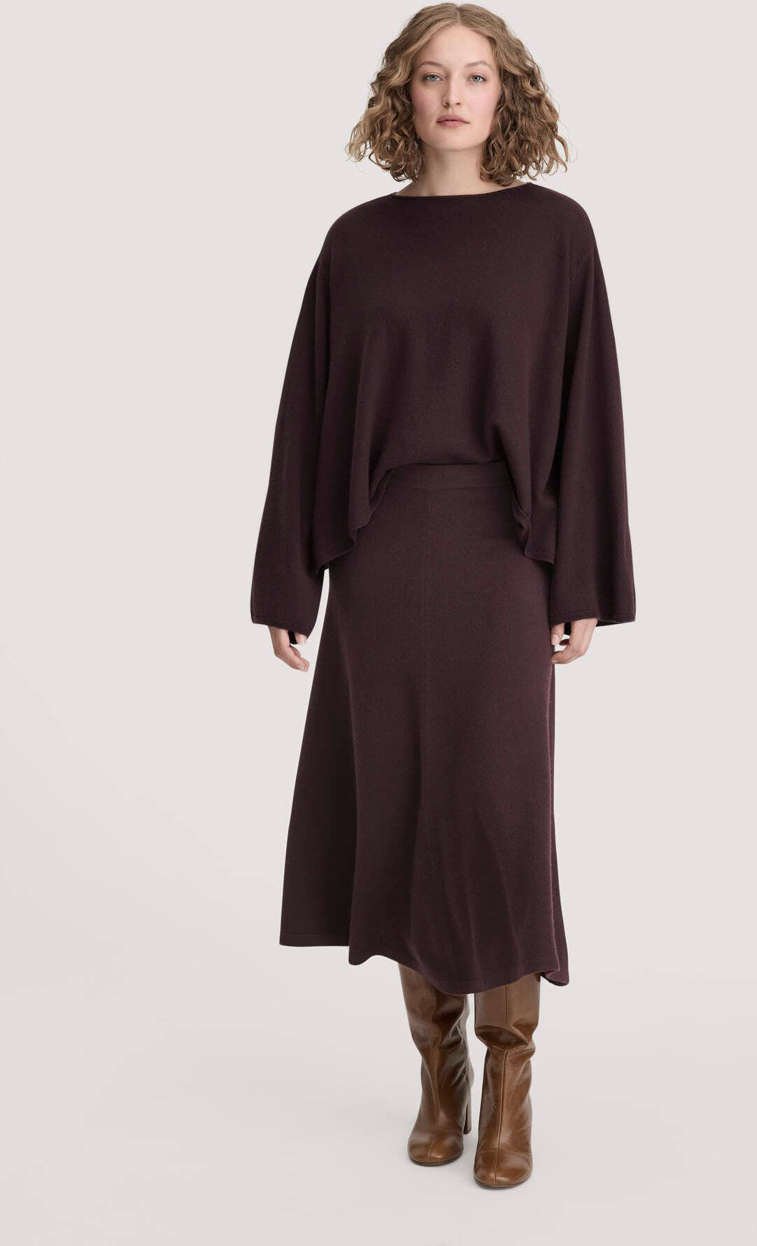 hessnatur Damen Strick Rock Midi Regular aus Bio-Merinowolle mit Cashmere - braun - Größe XS