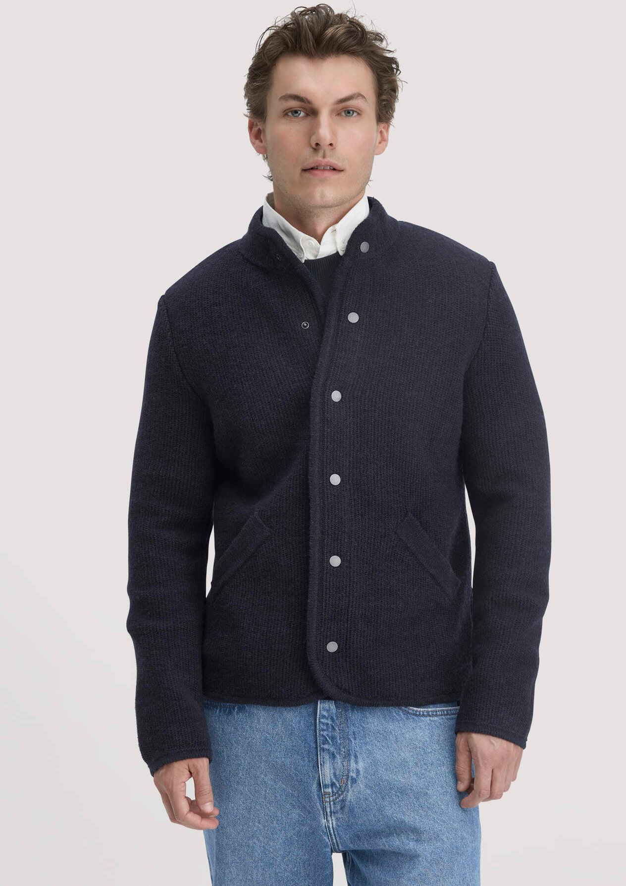 hessnatur Herren Rhön Strick Sakko Regular aus regionaler Schurwolle - blau - Größe XL