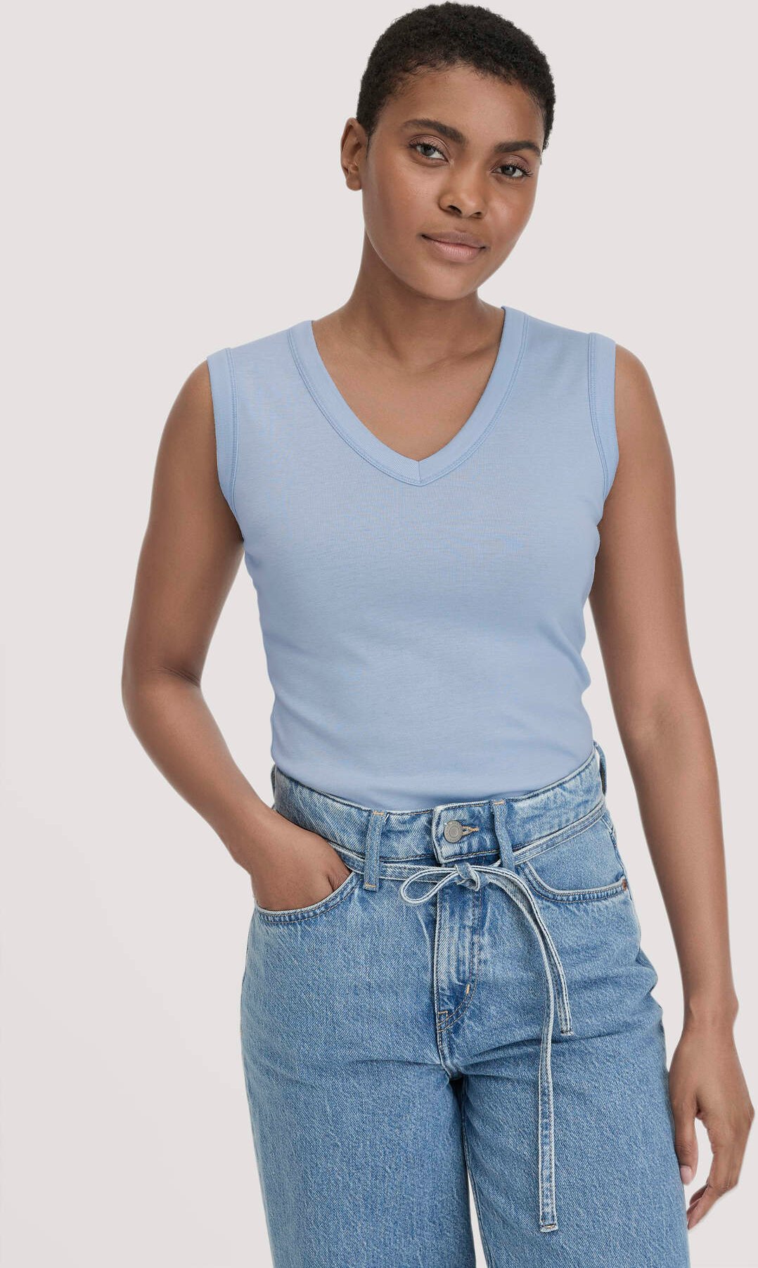 hessnatur Damen Softrib Top Fitted aus Bio-Baumwolle und TENCEL™ Modal - blau - Größe 38