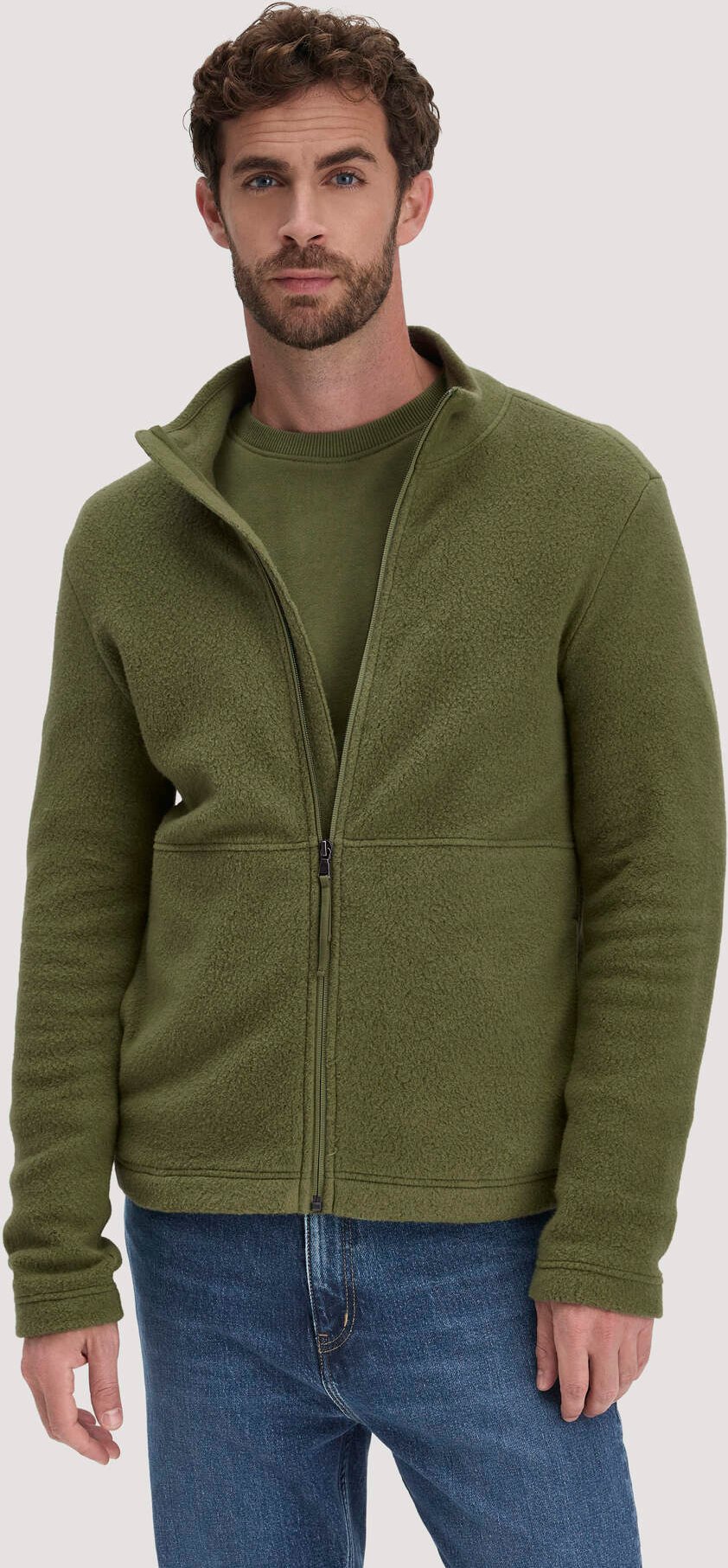 hessnatur Herren Fleece Jacke Slim aus Bio-Baumwolle - grün - Größe 56