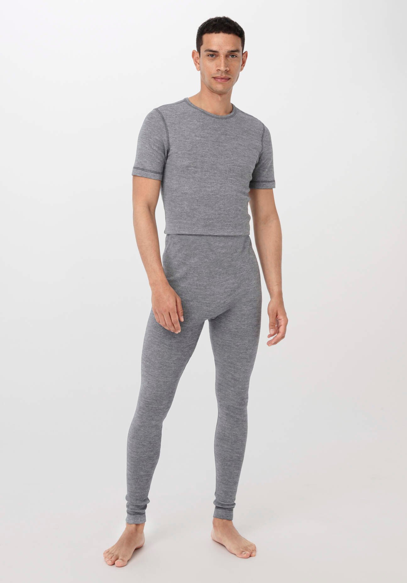 Thumbnail - hessnatur Herren Leggings Regular aus Bio-Baumwolle mit Bio-Merinowolle und Seide - grau - Größe 6 = L