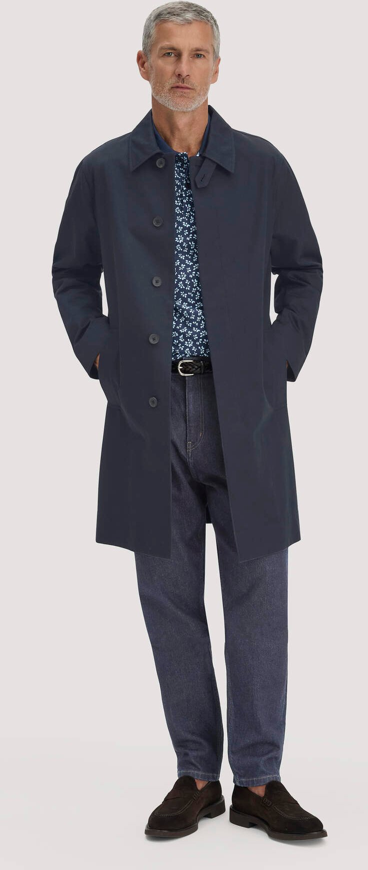 hessnatur Herren Mantel Regular NATURE SHELL aus Bio-Baumwolle - blau - Größe 48