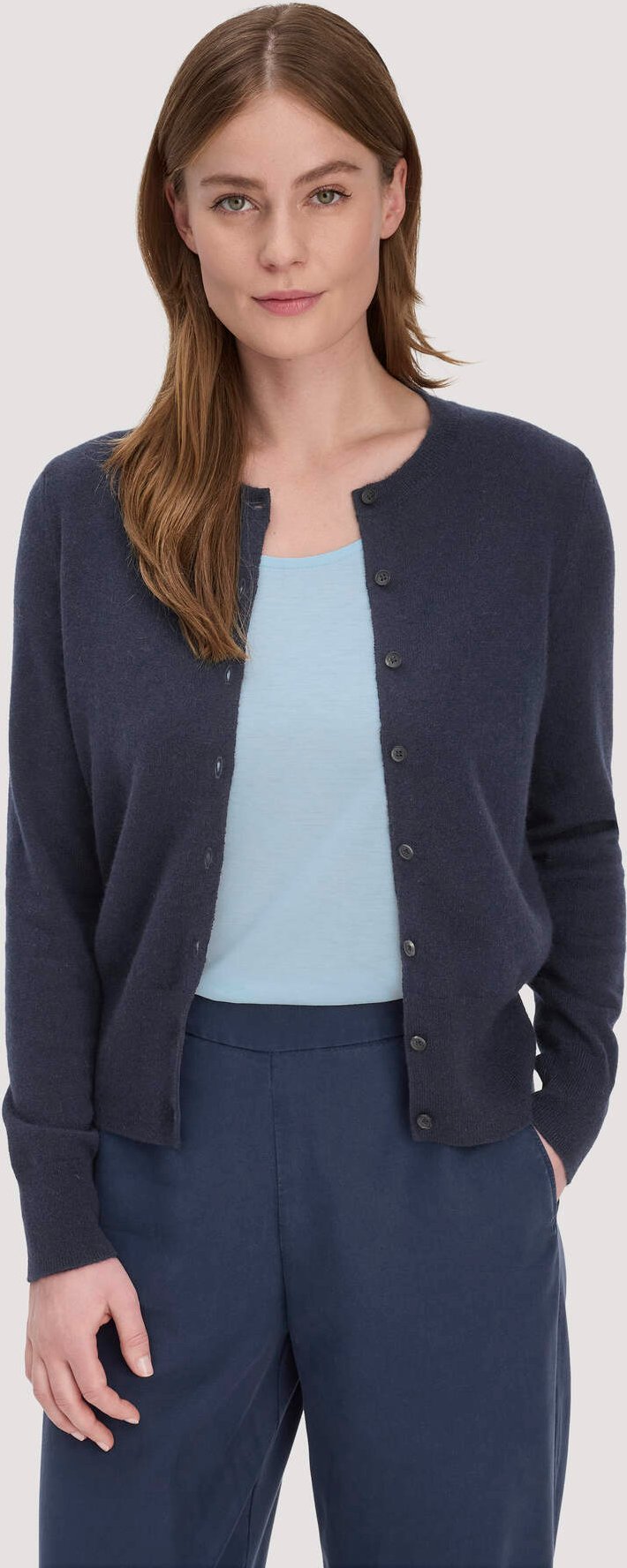 hessnatur Damen Strick Jacke Regular BETTER RECYCLING aus Cashmere - blau - Größe L