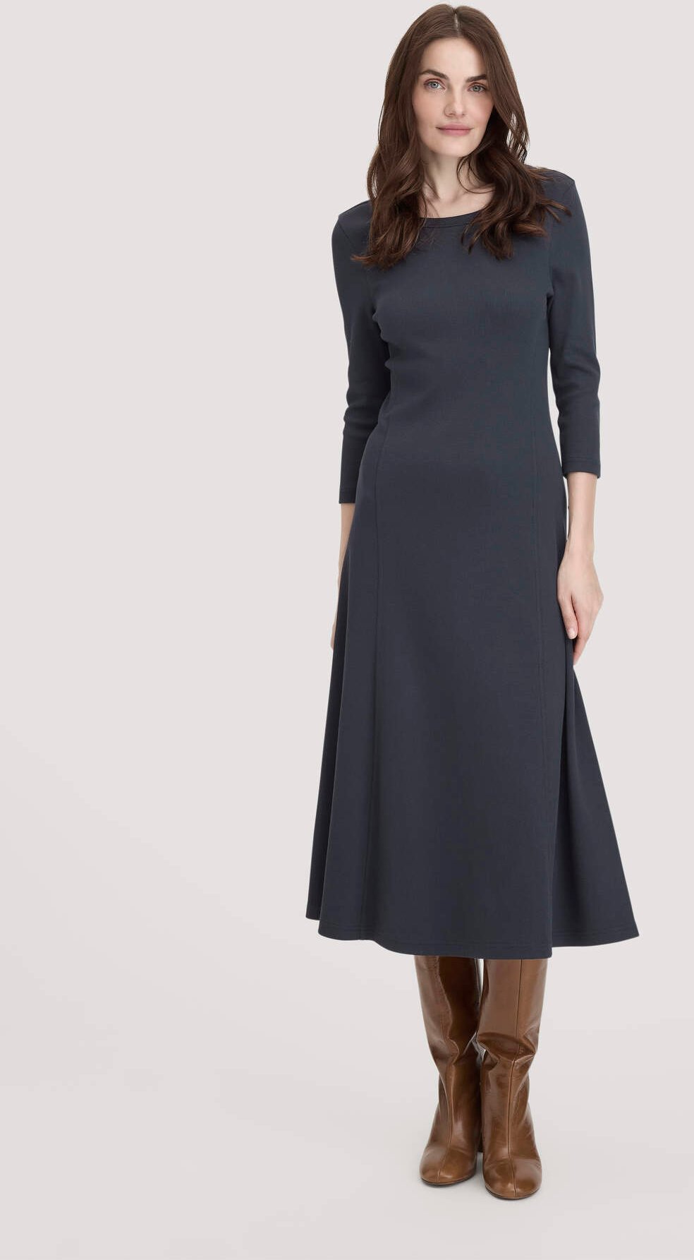 hessnatur Damen Rib Kleid Midi Slim aus Bio-Baumwolle - blau - Größe 46