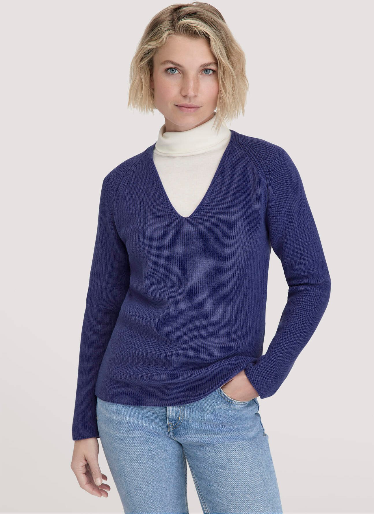 hessnatur Damen Strick Pullover Regular aus Bio-Baumwolle - blau - Größe L