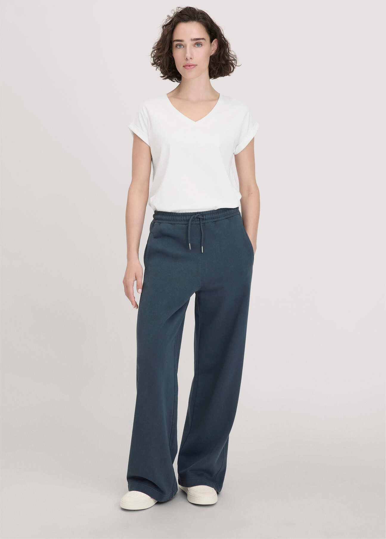 hessnatur Damen Sweat Hose Wide Leg Relaxed aus Bio-Baumwolle - blau - Größe 38