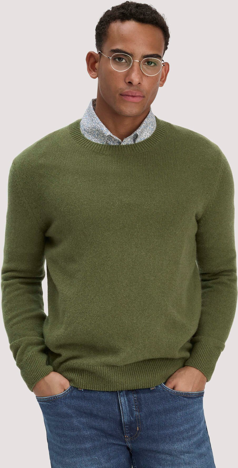 hessnatur Herren Strick Pullover Regular aus Bio-Merinowolle mit Bio-Baumwolle - grün - Größe S