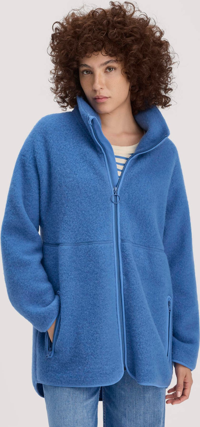 hessnatur Damen Wollfleece Jacke Oversized aus Bio-Merinowolle - blau - Größe M