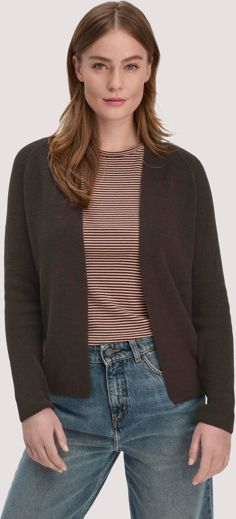 hessnatur Damen Strick Jacke Regular aus Bio-Baumwolle - braun - Größe XXL