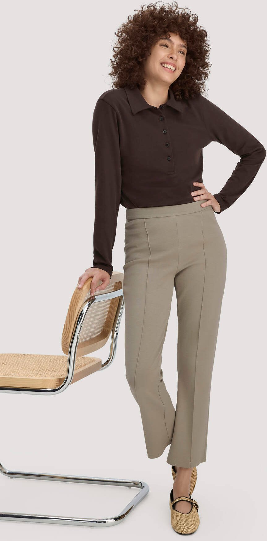 hessnatur Damen Jersey Hose Culotte Slim Leg aus Bio-Baumwolle - beige - Größe 38