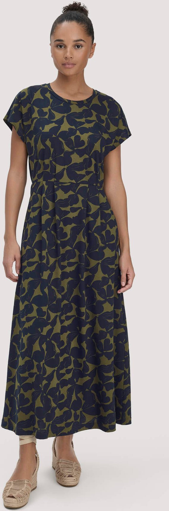 hessnatur Damen Print Jersey Kleid Knöchellang Relaxed aus Bio-Baumwolle - grün - Größe 34