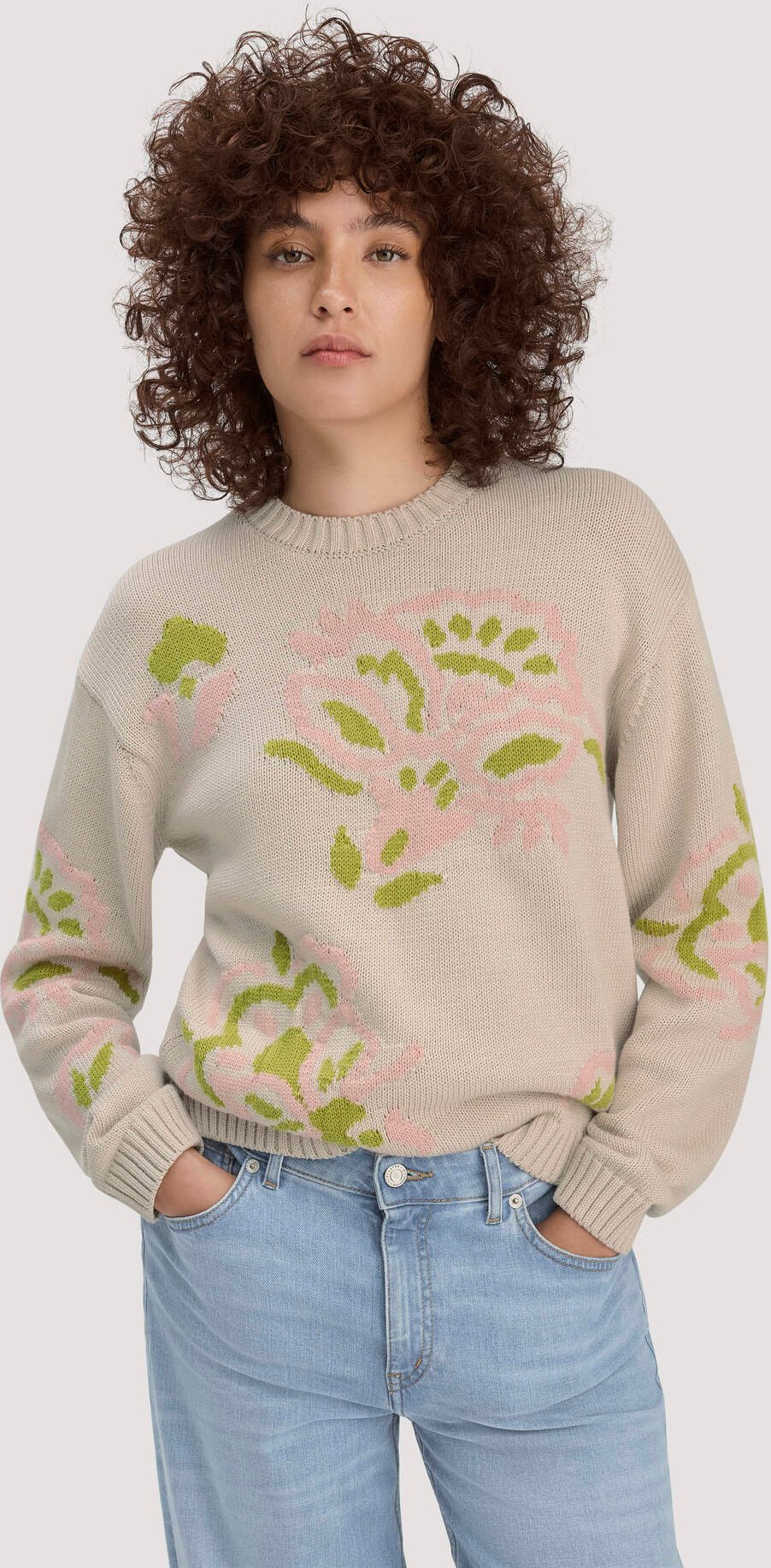 hessnatur Damen Strick Pullover Relaxed aus Baumwolle - beige - Größe XS