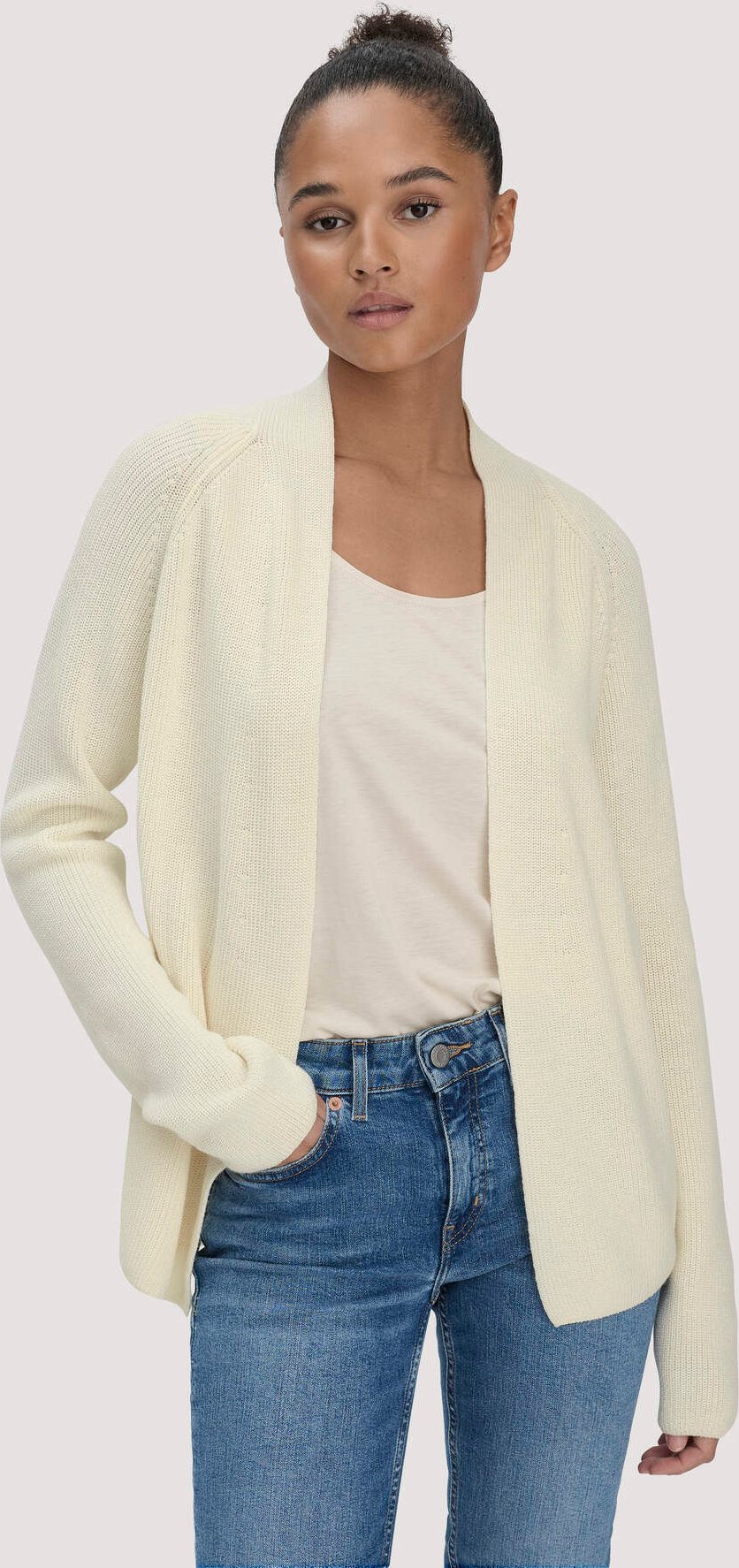 hessnatur Damen Strick Jacke Regular aus Bio-Baumwolle - beige - Größe XXL
