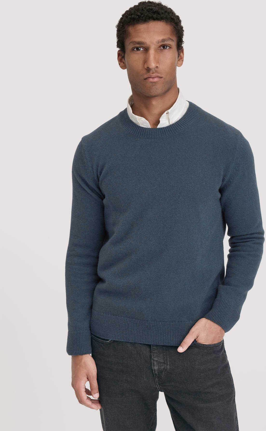 Thumbnail - hessnatur Herren Strick Pullover Regular aus Bio-Merinowolle mit Bio-Baumwolle - blau - Größe XXL