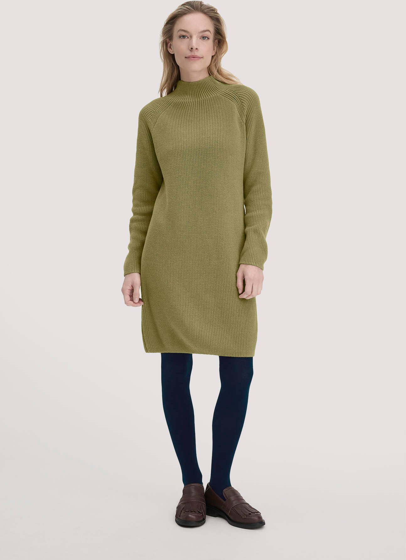 hessnatur Damen Strick Kleid Regular aus Bio-Baumwolle - grün - Größe L