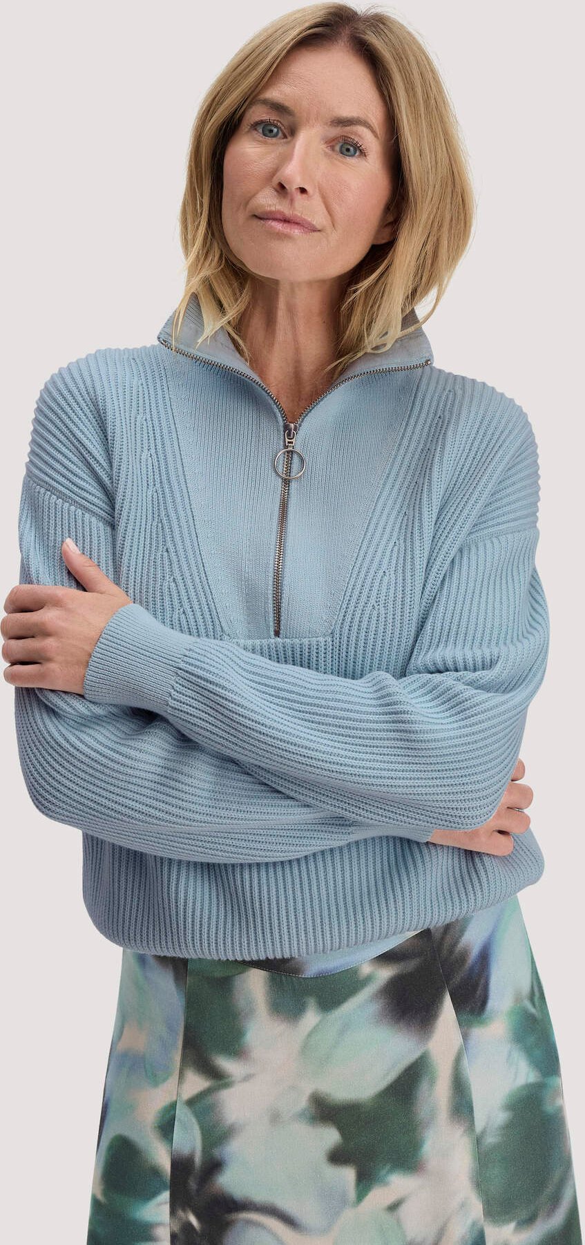 hessnatur Damen Strick Troyer Relaxed aus Bio-Baumwolle - blau - Größe M