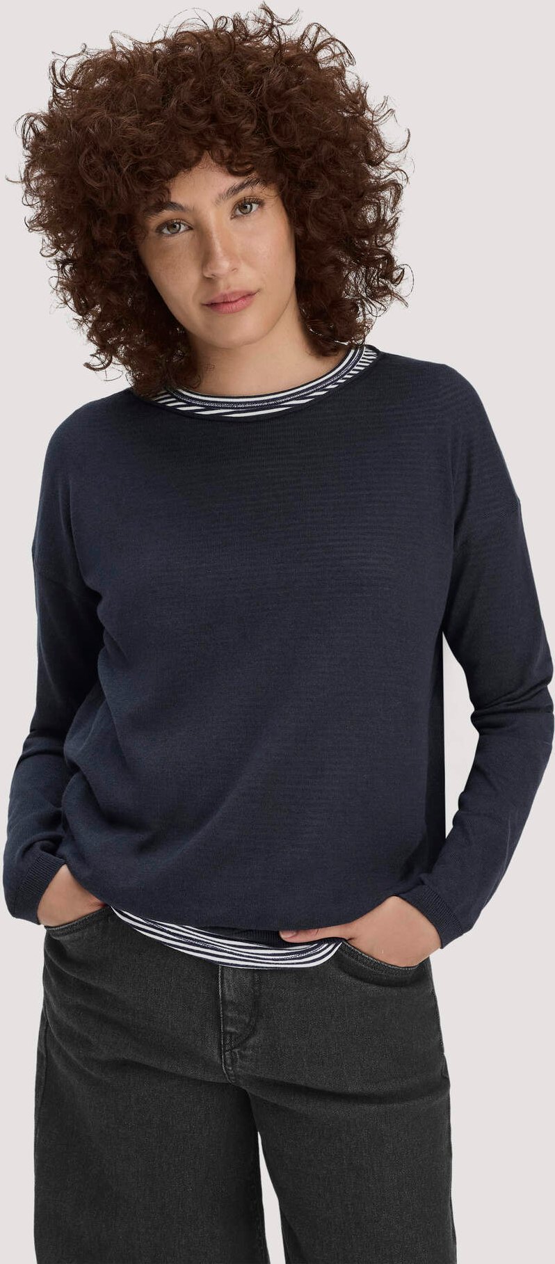 hessnatur Damen Strick Pullover Oversize aus TENCEL™ Lyocell mit Bio-Baumwolle - blau - Größe L
