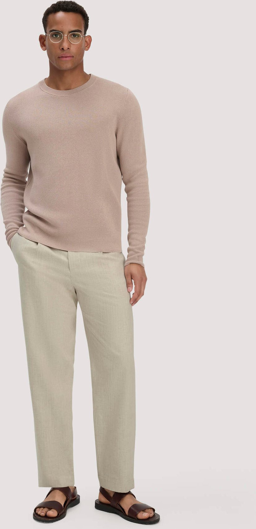 hessnatur Herren Milano Strick Pullover Regular aus Leinen mit Bio-Baumwolle und LENZING™ ECOVERO™ Viskose - beige - Grö...