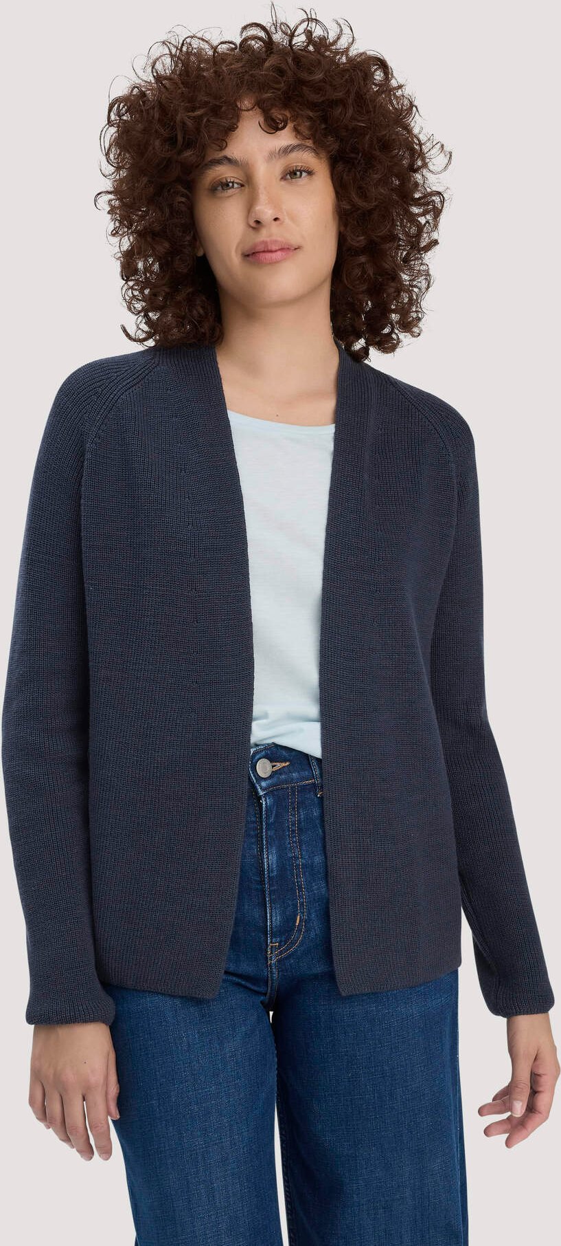 hessnatur Damen Strick Jacke Regular aus Bio-Baumwolle - blau - Größe M