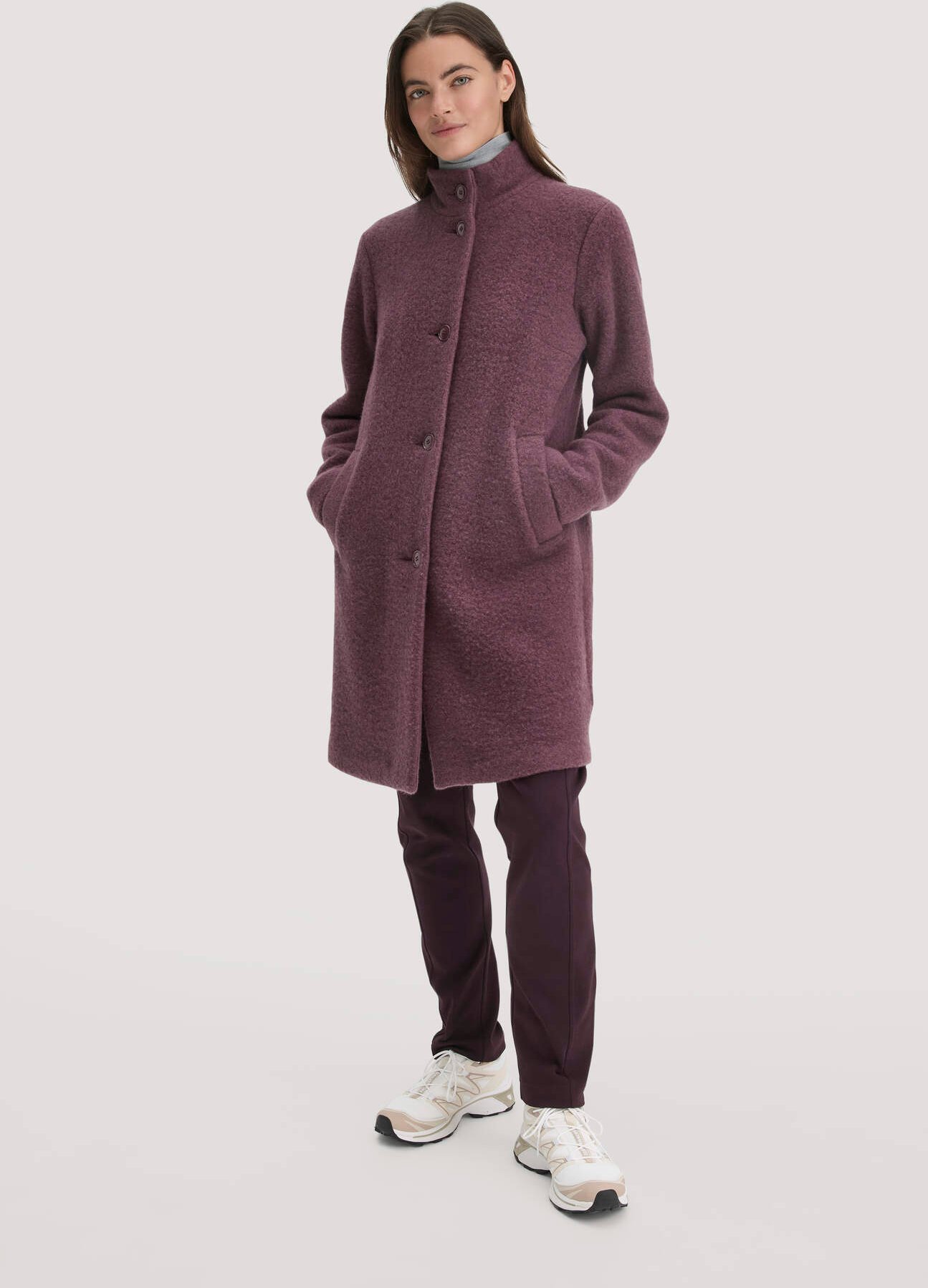 Thumbnail - hessnatur Damen Wollfleece Mantel Regular aus Bio-Merinowolle - lila - Größe 42